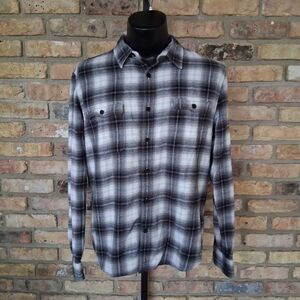 LUCKY BRAND FLANNEL CLASSIC FIT BLACK PLAID BUTTON DOWN SIZE L